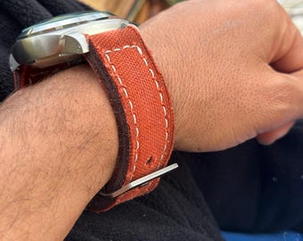 Cinturino per orologio in tela arancione fatto a mano – Cinturino di ricambio in stile militare – 20 mm 22 mm 24 mm