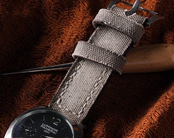 Cinturino per orologio in tela grigia / Fatto a mano / Foderato in pelle / 20–24 mm