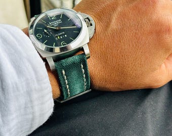 Cinturino per orologio in tela arrotolata verde scuro, fatto a mano – stile militare vintage