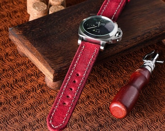 Cinturino per orologio in pelle rossa arrotolata – Cinturino in stile vintage fatto a mano