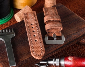 Orange Leather Watch Strap – Rolled, Handmade, Replacement Band 20-26mm