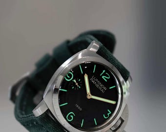 Cinturino per orologio in tela verde scuro foresta – Cinturino in stile militare fatto a mano – Taglia personalizzata vintage arrotolato
