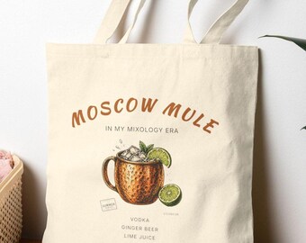 Moscow mule tote bag, Cocktail bag, Vision mixology bag, Cocktail recipe bag, Cotton Canvas Tote Bag, Vision mixology lab, summer series