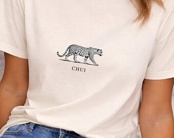 African Leopard Sketch T-Shirt - CHUI Swahili Wildlife Minimal Safari Tee - Hand Drawn Wild Animal Tee - UNISEX Garment-Dyed T-shirt