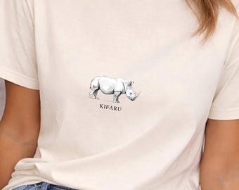 African Rhino Sketch T-Shirt - KIFARU Swahili Wildlife Minimal Safari Tee - Hand Drawn Animal Shirt - unisex rhino tee