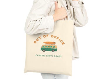 Out Of Office Tote Bag | Off Grid Canvas Tote | Beach Road Trip Shopper Bag | Minimal Travel Graphic - Cotton Bag - Cotton Canvas Tote Bag