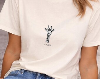 African Giraffe Sketch T-Shirt - TWIGA Swahili Wildlife Minimal Safari Tee - Hand Drawn Nature Tee - Unisex Garment-Dyed T-shirt - wild tee