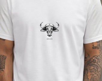 African Buffalo Sketch T-Shirt - NYATI Swahili Wildlife Minimal Safari Tee - Hand Drawn Safari Animal Shirt - Swahili name tee