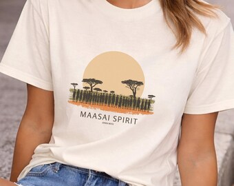 Maasai Spirit T-Shirt, Africa Soul Graphic Tee, Vintage Safari Sunset Shirt, African Travel Poster Style, Unisex Adventure Tee, Africa notes
