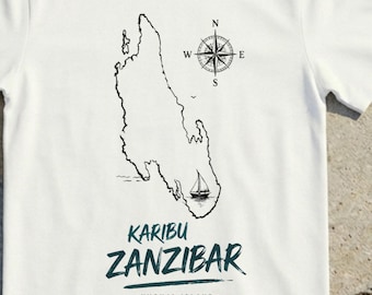 Karibu Zanzibar Shirt, Unguja Island Map T-Shirt, Minimal Zanzibar Compass Graphic Tee, Tanzania Travel Gift, Unisex Island Lover Tee