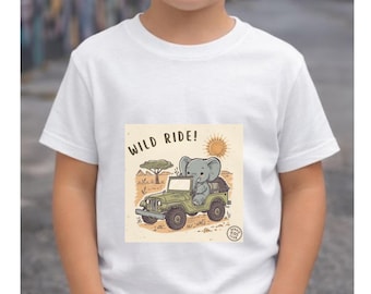Wild Ride Elephant Safari Kids T-Shirt | Africa Kids Club Graphic Tee | Cute Safari Jeep Shirt | Little Explorer Outfit | Africa Animal Tee