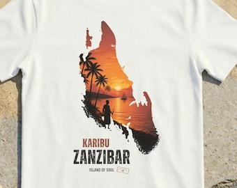 Karibu Zanzibar T-Shirt, Island of the Soul Graphic Tee, Zanzibar Sunset Travel Poster Shirt, Africa Travel Lover Gift, Unisex Vacation Tee