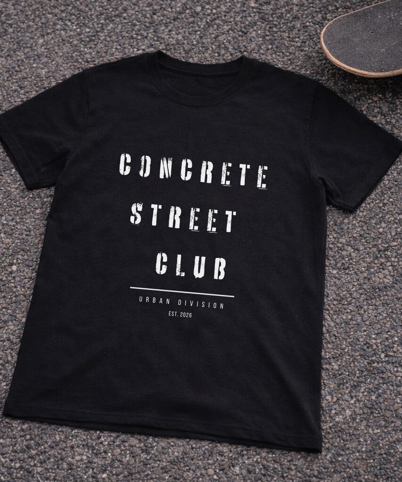 Concrete Street Club T-Shirt, Urban Streetwear Tee, Minimal Graphic Shirt, EST 2026 Clothing, City Style Tee, urban streetwear image 2