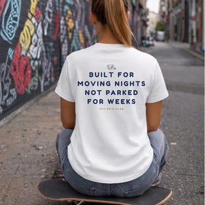 Built for moving nights Tee - Off Grid Shirt | Minimal Camper Van Life Shirt | Poster Tee | Camping Quote Graphic | Outdoor Nomad Apparel image 2