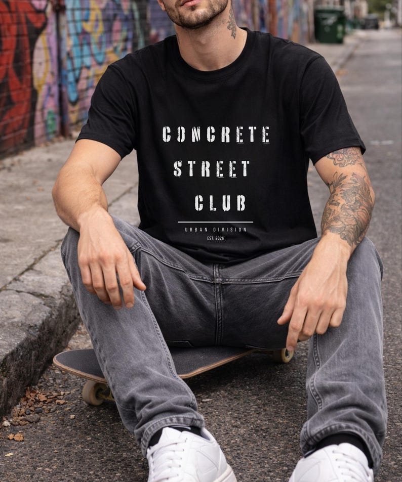 Concrete Street Club T-Shirt, Urban Streetwear Tee, Minimal Graphic Shirt, EST 2026 Clothing, City Style Tee, urban streetwear image 3
