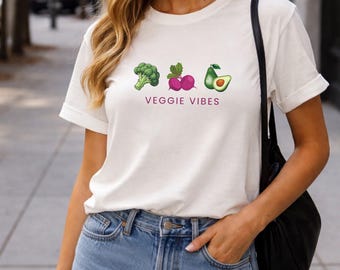 ベジーバイブスTシャツ - かわいいアボカド - ブロッコリーとビートのTシャツ - ユニセックス植物愛好家シャツ - 面白い野菜グラフィックトップ