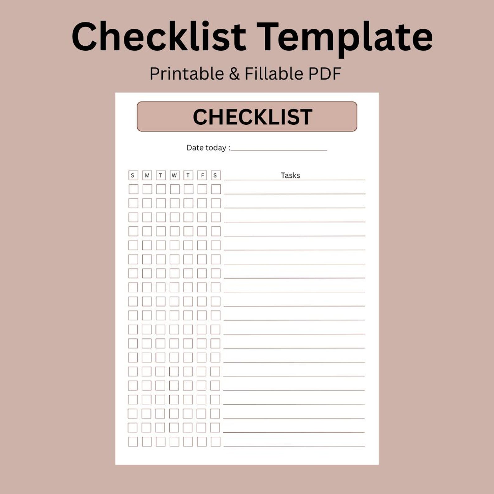 Printable Blank Checklist Template, Editable Fillable PDF, A4 A5 ...