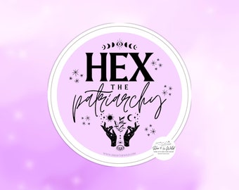 3" Sticker for Witches - "Hex the Patriarchy" Feminist Word Art - Purple Circle Sticker - Cute Wicca Witch Vibes - Laptop Notebook Adornment