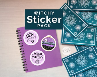 Witchy Sticker Bundle Pack of 3 - Durable Witch Themed Stickers - Word Art and Mountain Landscape Art - Witches Wiccan Casting Magick Spell