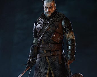 Geralt of Rivia The Witcher Statue | White Wolf Monster Slayer (STL File)