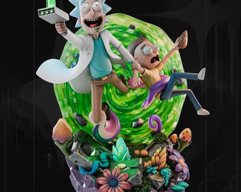 Portal-Hopping Mad Scientist Duo STL Statue for 3D Printing