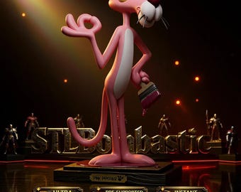 Pink Panther Paint Brush Pose STL Statue | 3D Print Model (Digital STL File)