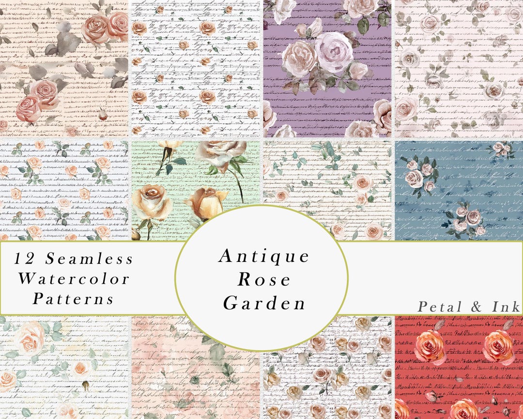 Antique Rose Seamless Patterns, Dusty Pink Floral Digital Paper ...