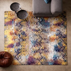 Snakeskin Nonslip Area Rug, Snake Luxury Texture Carpet, Modern Glam Carpet, Colorful Snake Pattern Rug, Animal Pattern Washable Rug
