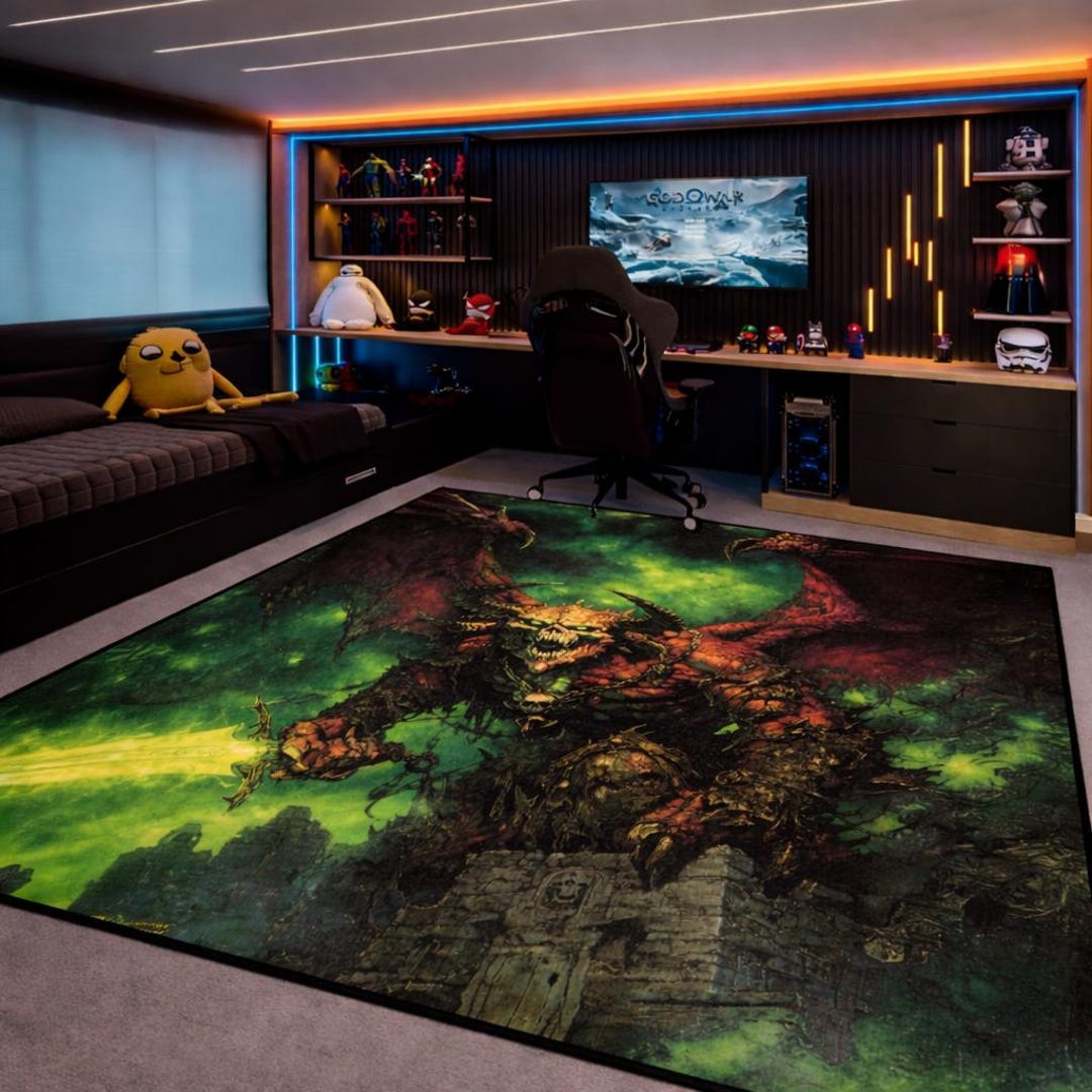 Epic Rug Dungeon Dragon Rug, Epic Monster Gaming Rug, Green Fire Demon Area Rug ...