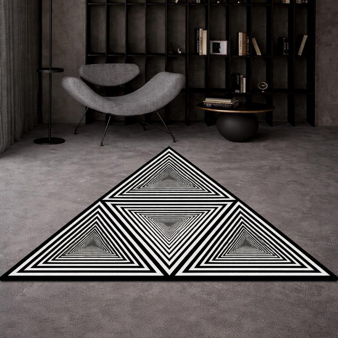 Geometric Triangle Optical Rug, Black White Op Art Carpet, Minimal ...