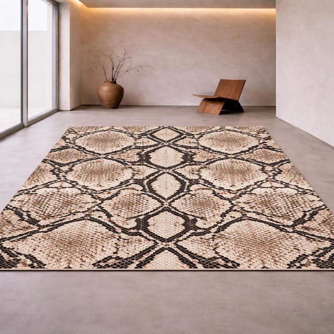 Snake Skin Pattern Rug, Neutral Exotic Animal Print Carpet, Modern ...