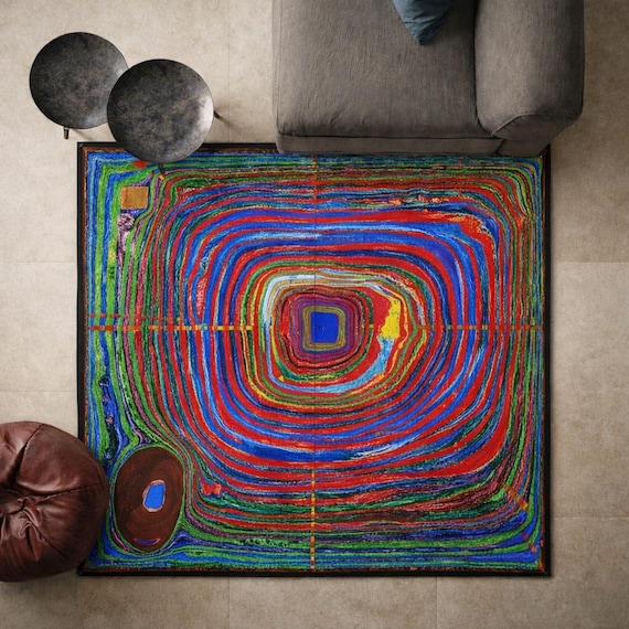 Colorful Abstract Area Rug, Psychedelic Modern Carpet, Vibrant Geometric Rug, Artistic Statement Floor Rug, Maximalist Home Decor