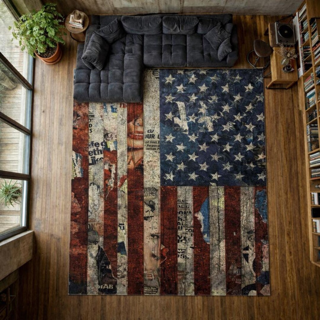 American Flag Rug, Vintage USA Flag Carpet, Distressed Patriotic Rug ...