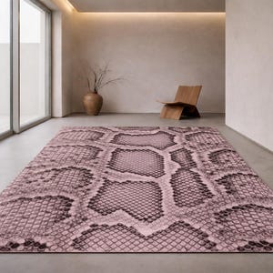 Pink Snake Print Rug, Exotic Animal Pattern Carpet, Anti Slip Home Decor, Python Pattern Living Room Rug, Contemporary Reptile Area Rug