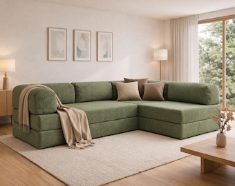 Comodo divano angolare modulare in velluto a coste per il massimo comfort.