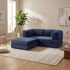 Modular Corduroy Floor Sofa with Ottoman – Washable Covers, Versatile Sectional Couch