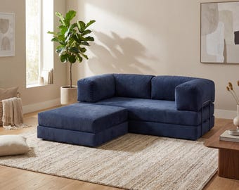 Modular Corduroy Floor Sofa with Ottoman – Washable Covers, Versatile Sectional Couch