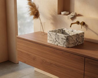 Calacatta Viola Sink, Luxury Wall Mounted Marble Sink, Custom Size Bathroom Basin, Handcarved Marble Sink