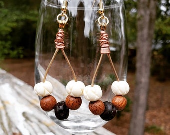 Guitar String Earrings With Wooden Beads