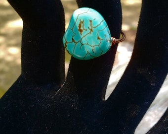 Guitar String Ring with Turquoise Heart