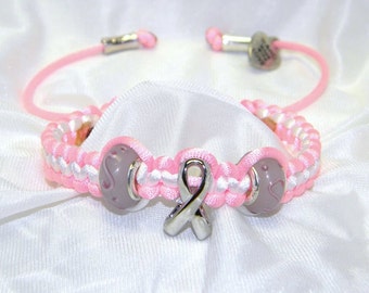 Pink & White Braided Breast Cancer Bracelet