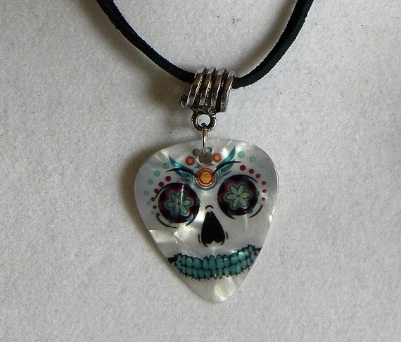 White Sugar Skull Guitar Pick Necklace - Etsy