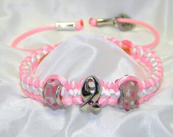 Pink & White Braided Breast Cancer Bracelet