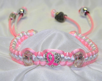 Pink & White Braided Breast Cancer Bracelet