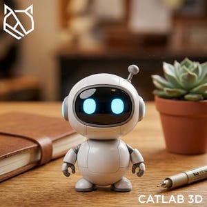 Mini robot 3D imprimable STL – Figurine Kawaii Tech (Téléchargement numérique)