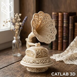 Filigree Gramophone STL - Ornamental 3D Printable Decor - Vintage Music Sculpture - Digital Download