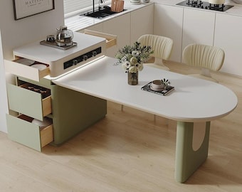 Green Scandinavian Kitchen Island Modern Luxury Minimalist Storage Counter