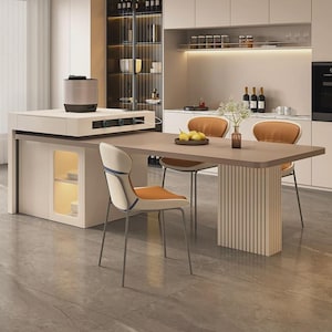 Isla de cocina contemporánea con espacio de almacenamiento para preparación y mesa de comedor multifuncional