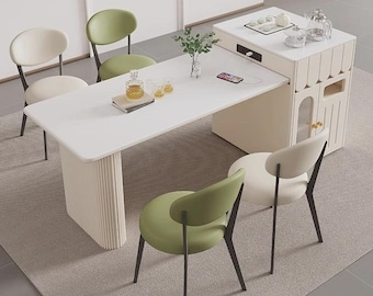Isla de cocina convertible con mesa de comedor multifuncional y moderna que ahorra espacio.