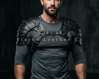 Arnés de hombre de cuero genuino negro para hombros – Hebillas ajustables, anillas en O, arnés masculino